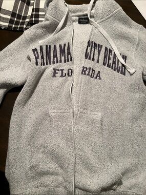 Panama City Beach Florida Zip-Up Hoodie - Light Gray with Gray Text